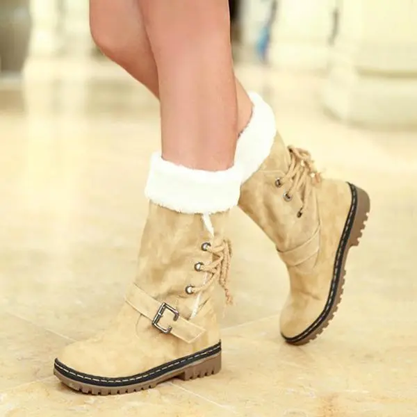 Women's Casual Plush Belt Buckle Mid-Cut Snow Boots 62466792S