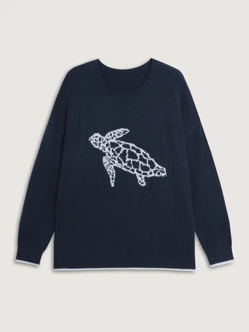 Turtle Motif Slit Contrast Edge Pullover