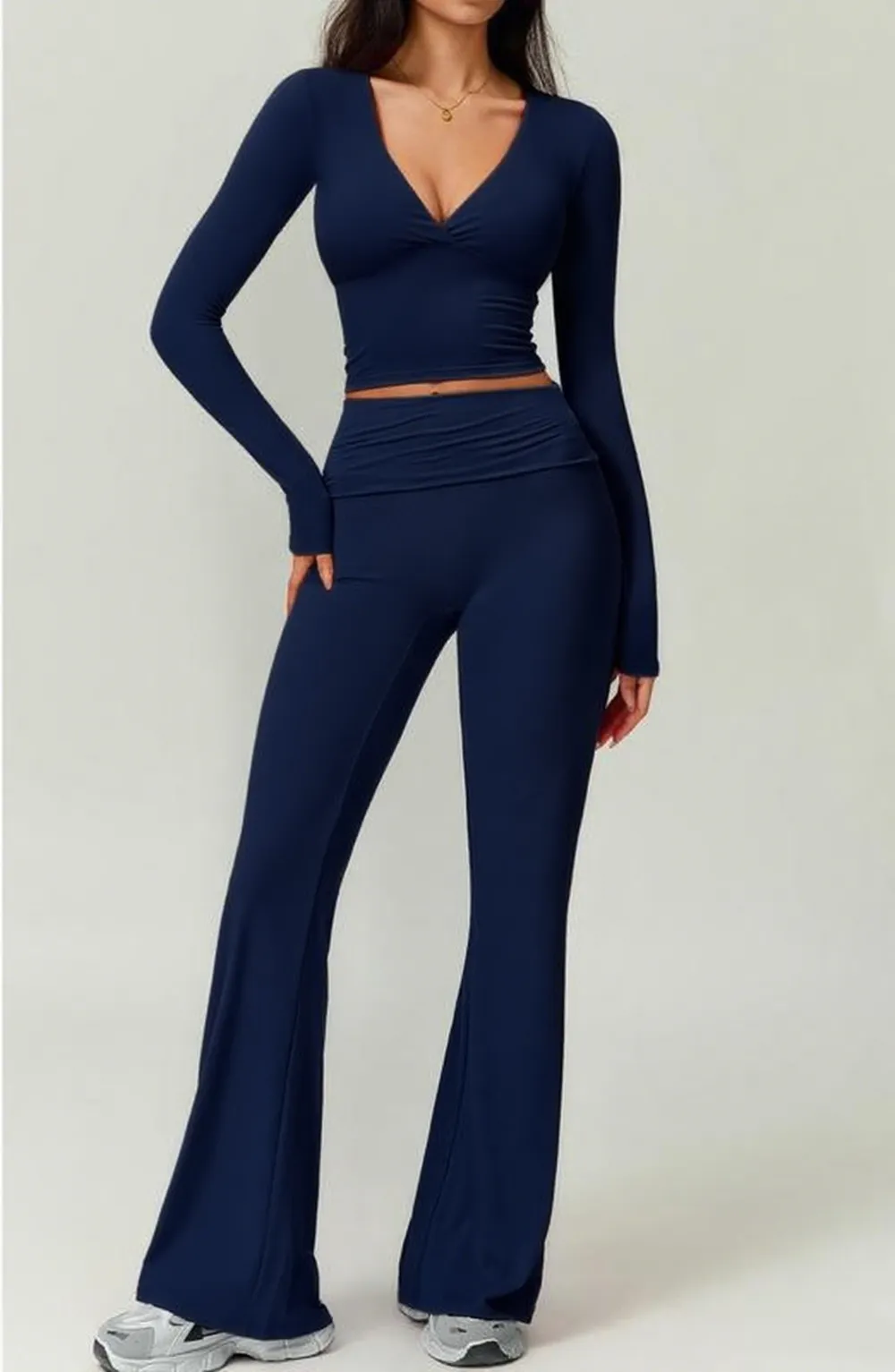 Women's High Elastic Soft V-Collar Flared Pants Set