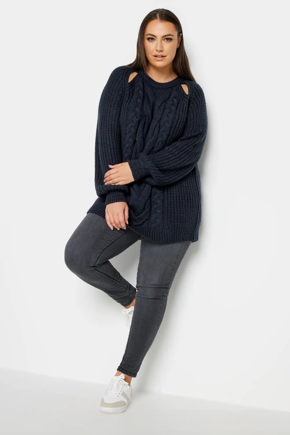 YOURS Curve Pink Cable Knit Cut Out Jumper