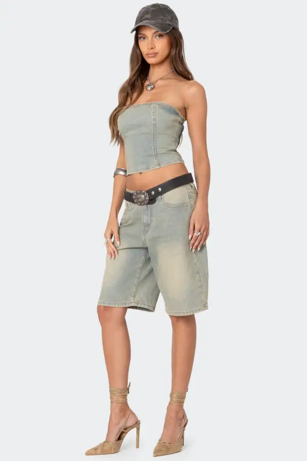 Shira Washed Denim Tube Top