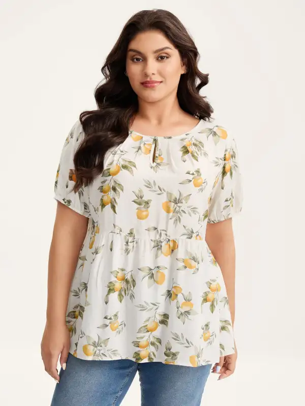 Citrus Print Bow Backless Blouse