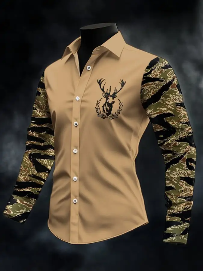Men's Retro Western Print Long Sleeve Casual Shirt