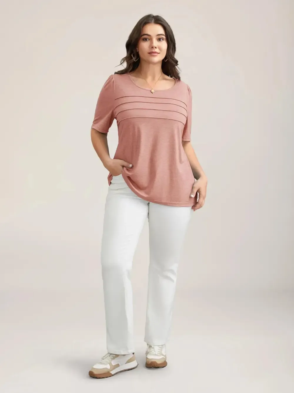 Seamed Round Neck Fitted T-Shirt