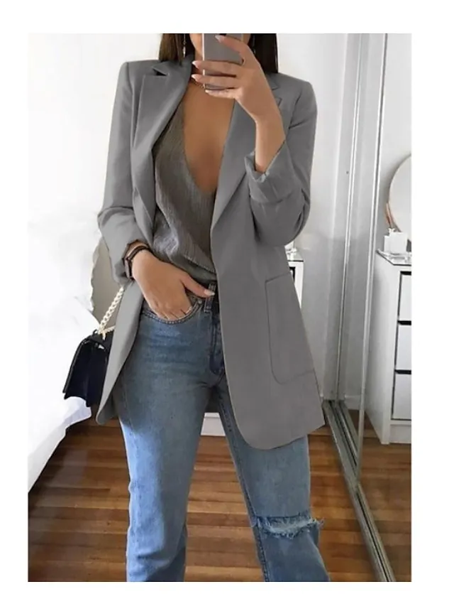 Women's Blazer Open Front Business Office Blazer Outfit with Pocket Casual Clean Fit Formal Spring