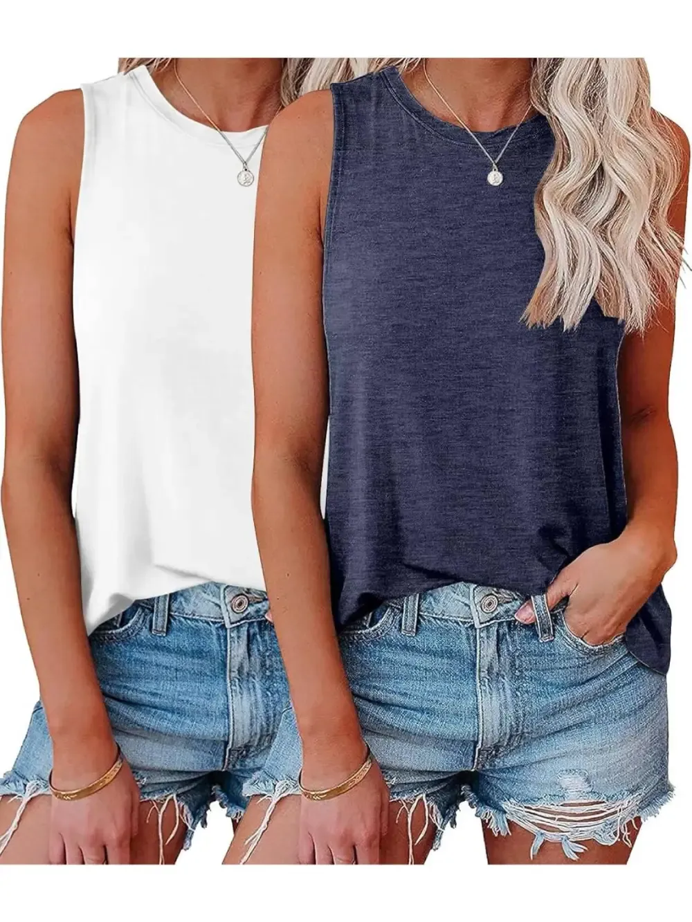 ✨Womens Crew Neck Sleeveless Loose Fit Casual 2 Pack Tank Tops