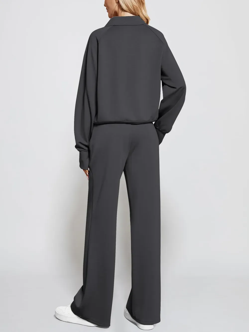 Women's Oversized Half Zip Wide Leg 2 Piece Outfits Lounge Set