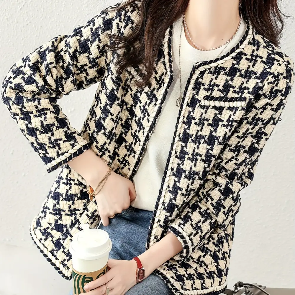 Print Open Front Coat Chic Fall Winter Womens Fashion