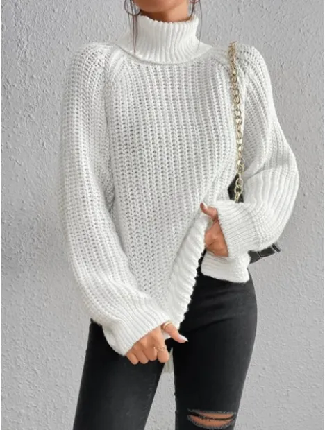 Christmas Sale - 49% off-Cotton Turtleneck Raglan Sleeve Split Hem Sweater