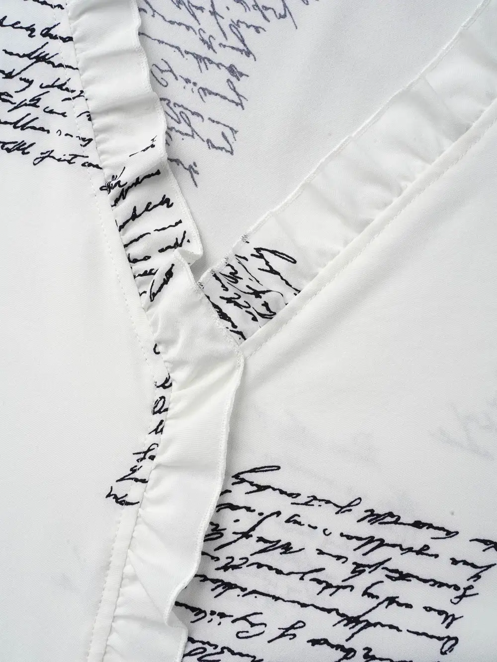 Text Pattern Ruffled Lantern Sleeve Blouse