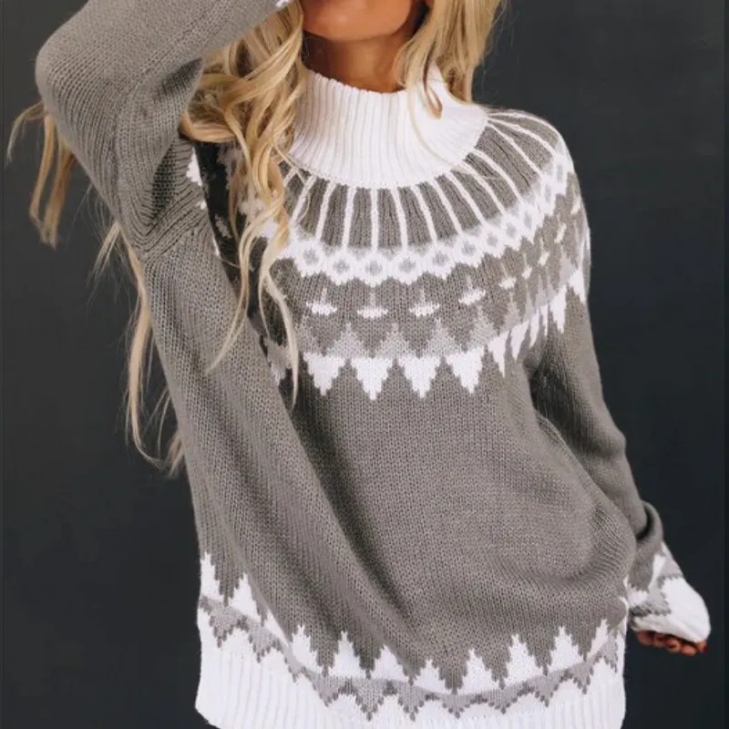 Casual Contrast Turtleneck Long Sleeve Sweater