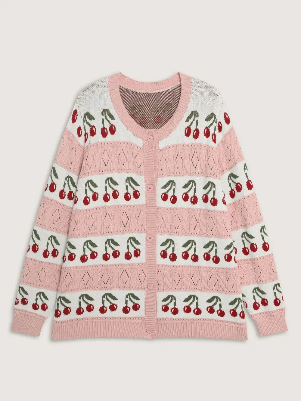 Cherry Jacquard Print Button Knit Cardigan