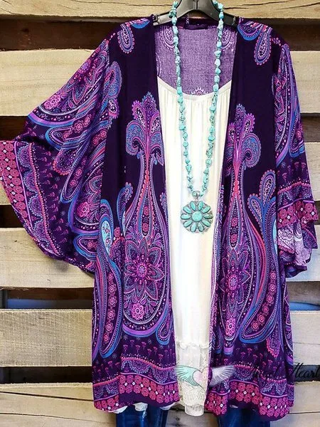 Plus Size Abstract Casual Long Sleeve Cardigan