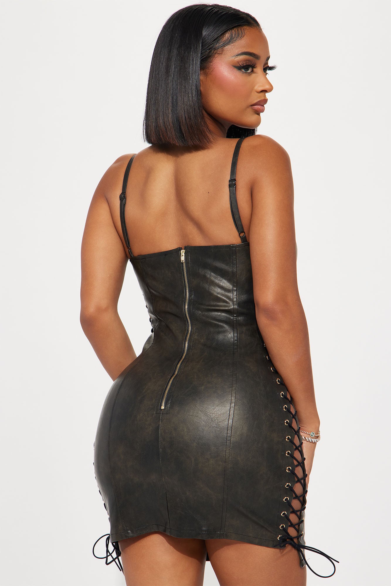 Emily Faux Leather Mini Dress - Black/Gold