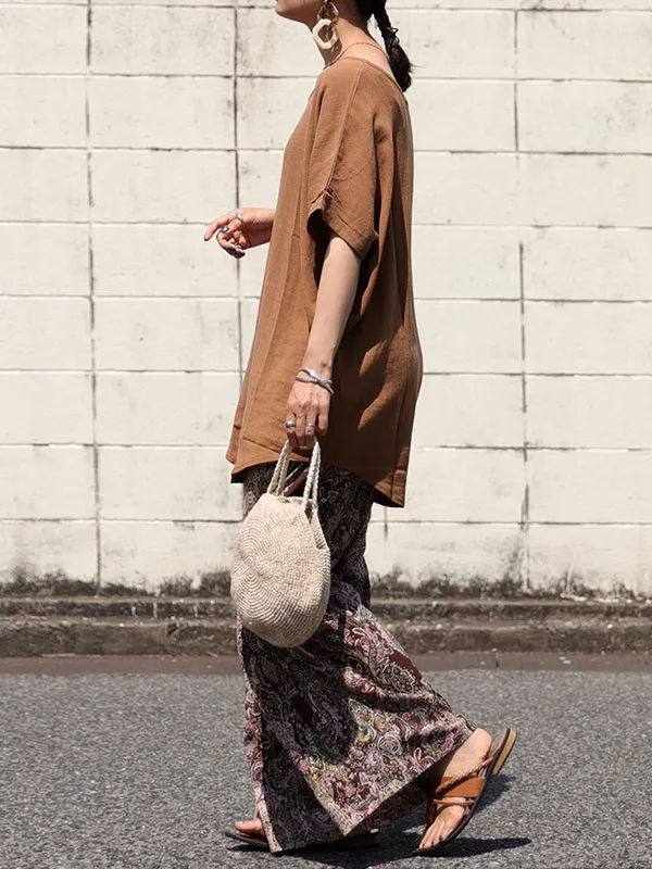 Casual Solid Loose Batwing Sleeves T-Shirt