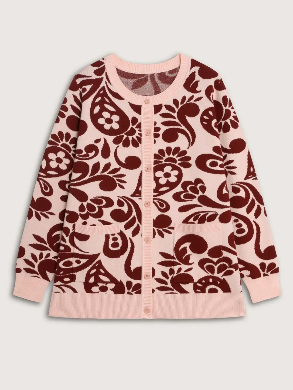 Jacquard Floral Print Button Knit Cardigan