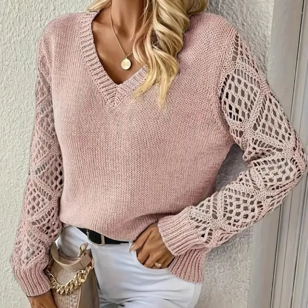 V-Neck Knitted Sleeves Jumper