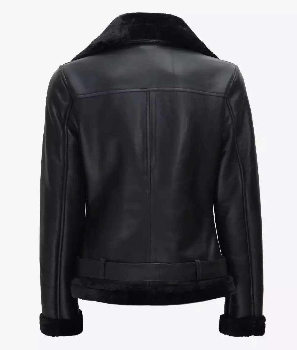 Womens Black Shearling Leather Moto Jacket