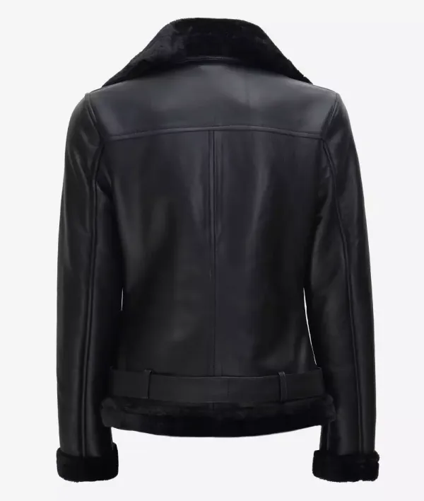 Womens Black Shearling Leather Moto Jacket