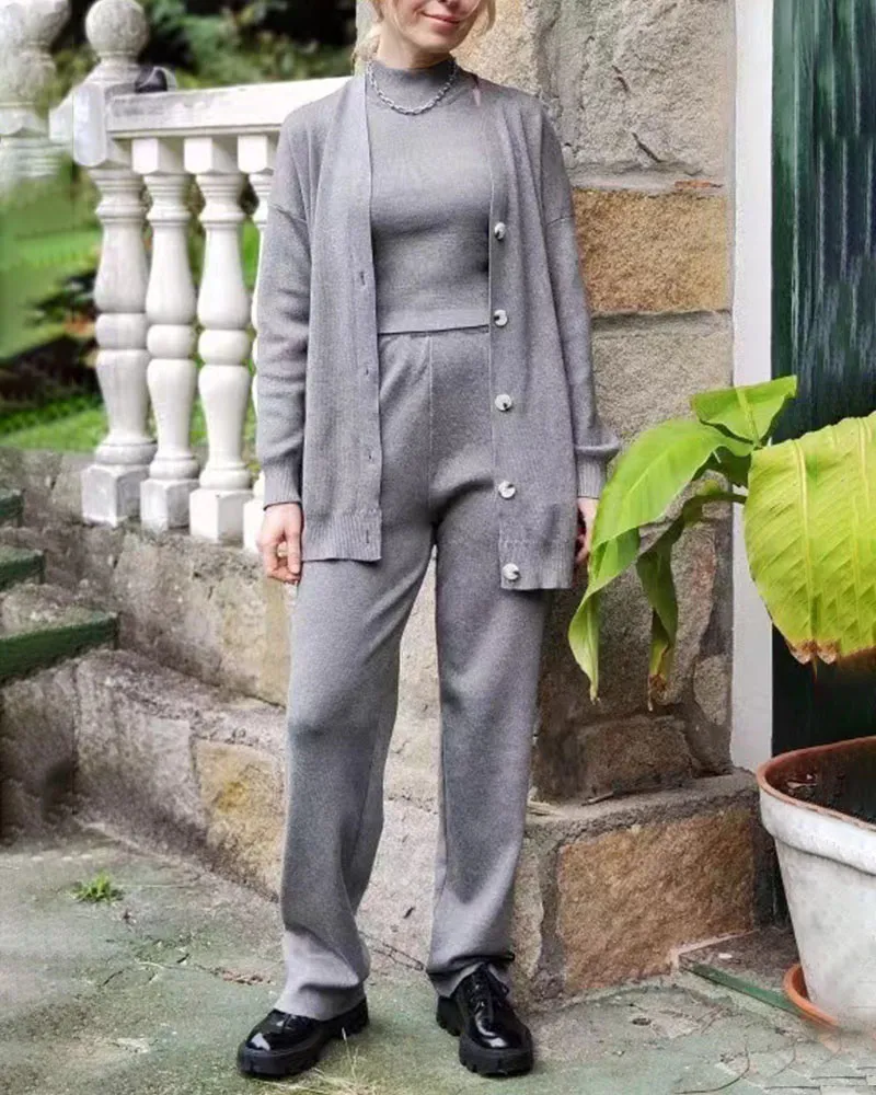 Casual Knitted Three Piece Set