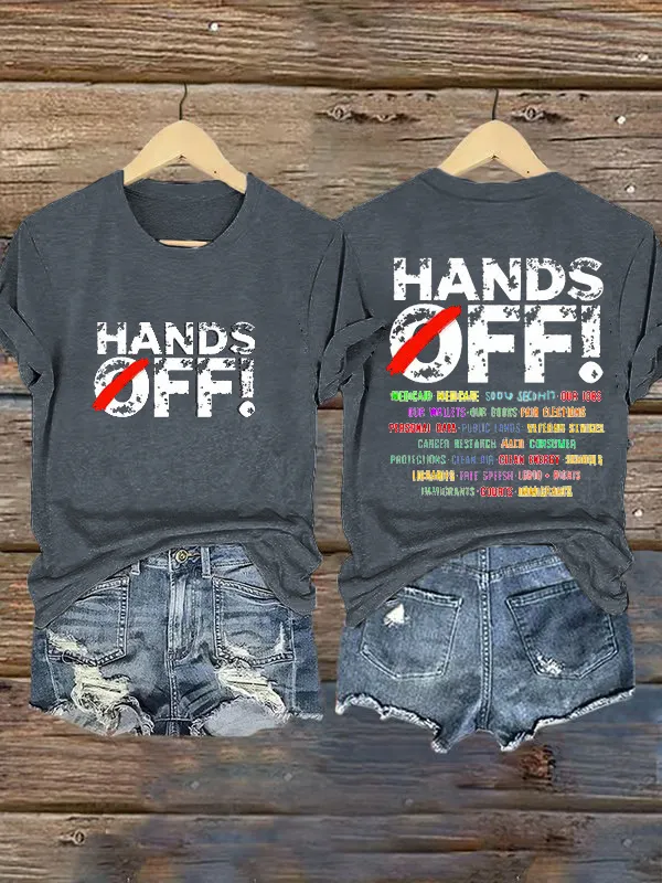 Women'S T-Shirt Women'S Hands Off Protest Printed Casual T-Shirt Colorful Letter-Printed Cotton Short Sleeve