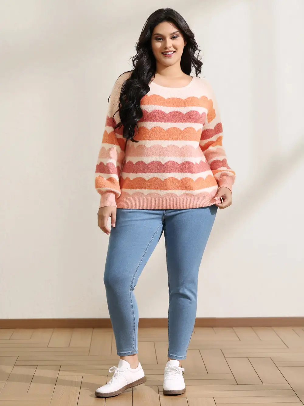 Cloudy Stripes Contrast Balloon Sleeve Pullover