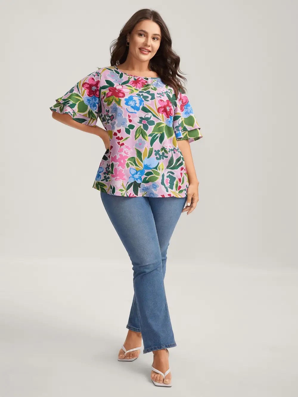 Sunkissed Floral Lotus Leaf Sleeve Blouse