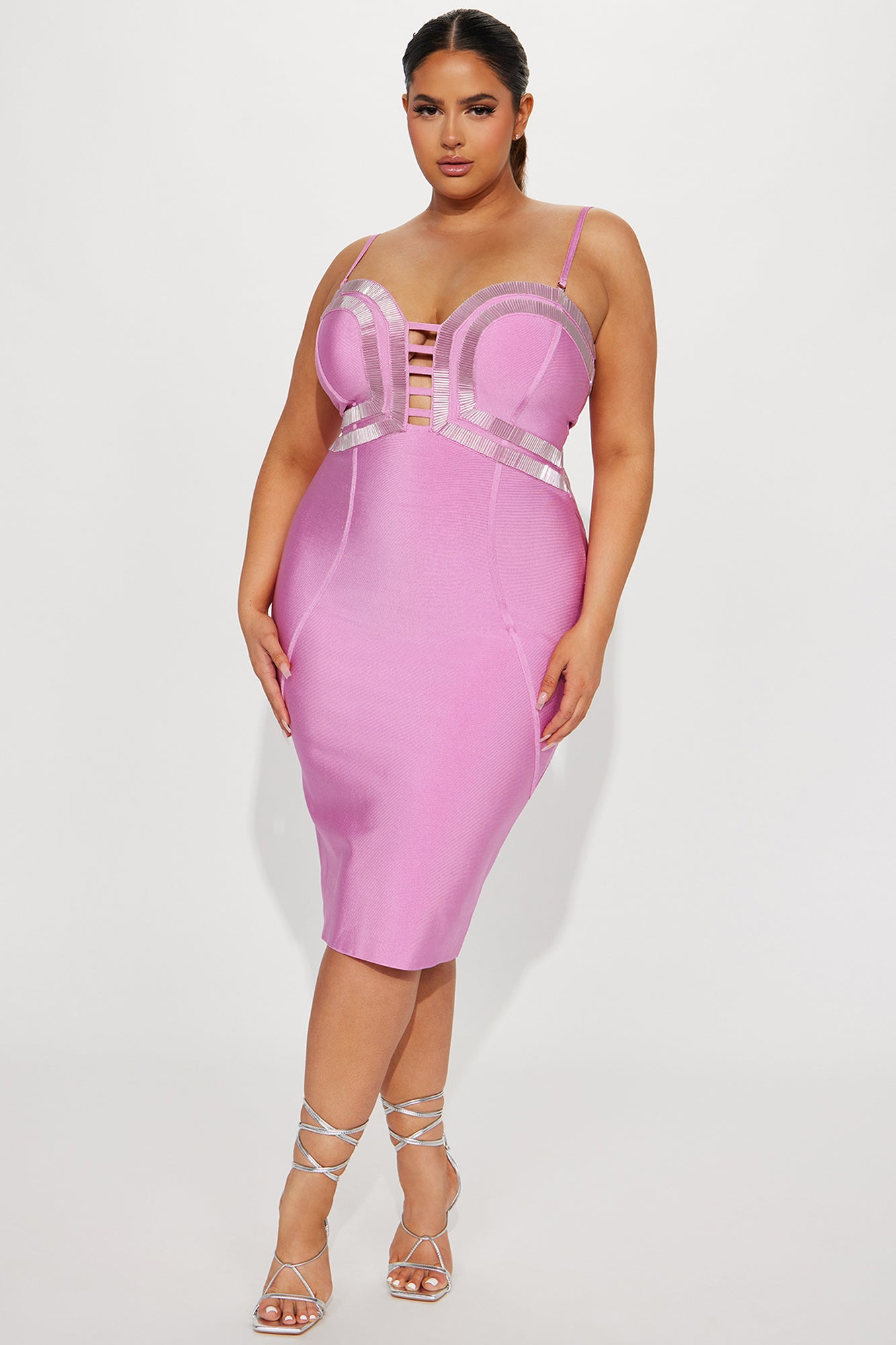 A Fine Time Bandage Midi Dress - Pink/combo