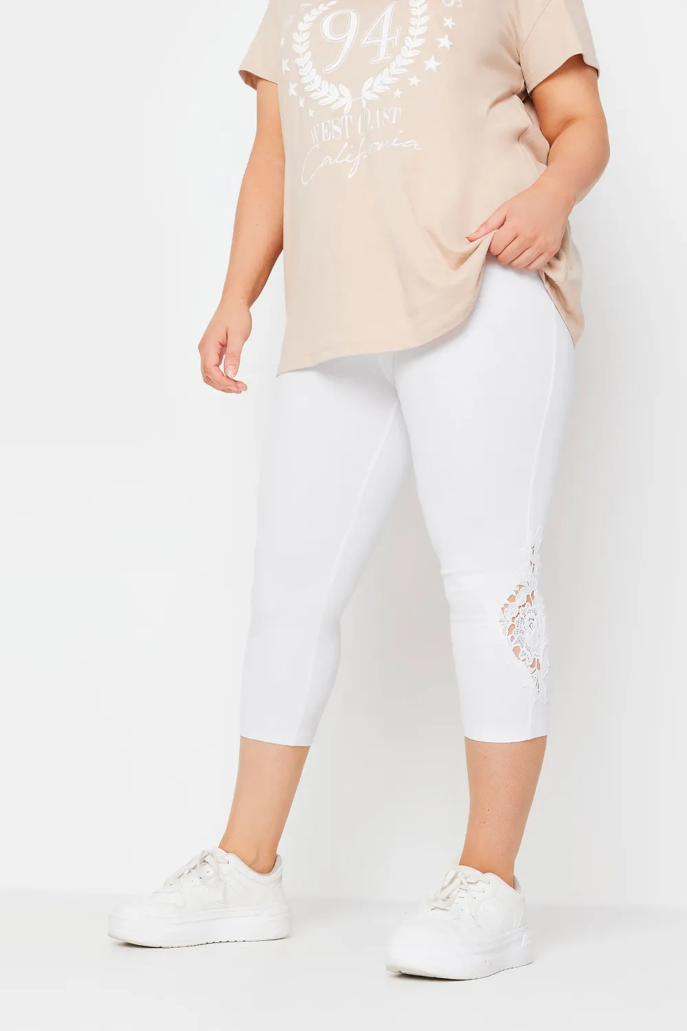 YOURS Curve Black Lace Stretch Cropped Leggings
