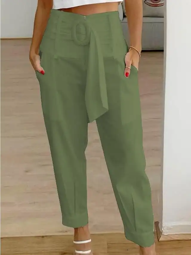 Women's Pants Trousers Cotton Black White Yellow Fashion Work Daily Side Pockets Ankle-Length Comfort Plain S M L XL 2XL