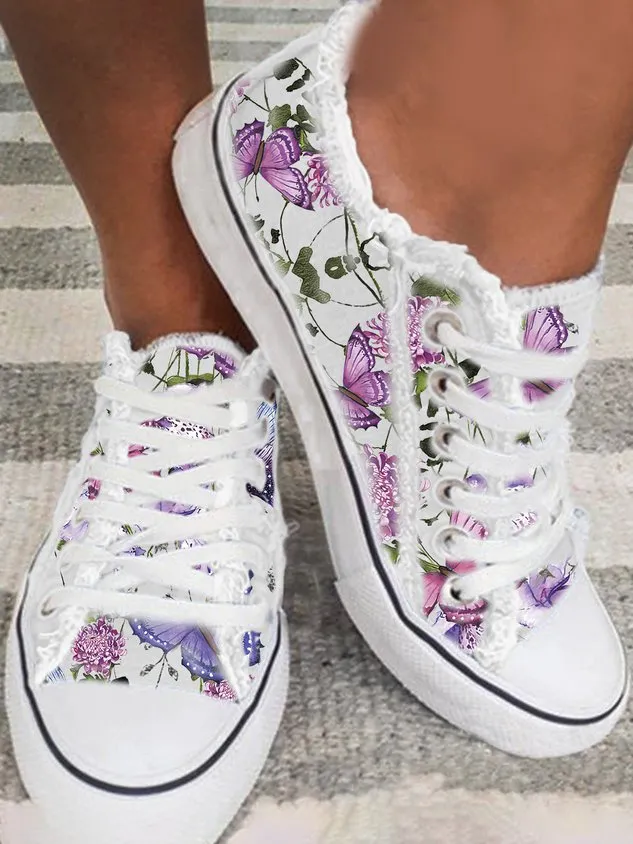 JFN Floral Light Lace Up Canvas Sneakers