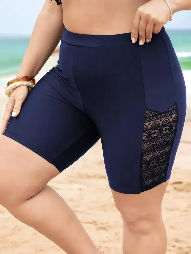 Lace Insert High Waist Swim Shorts