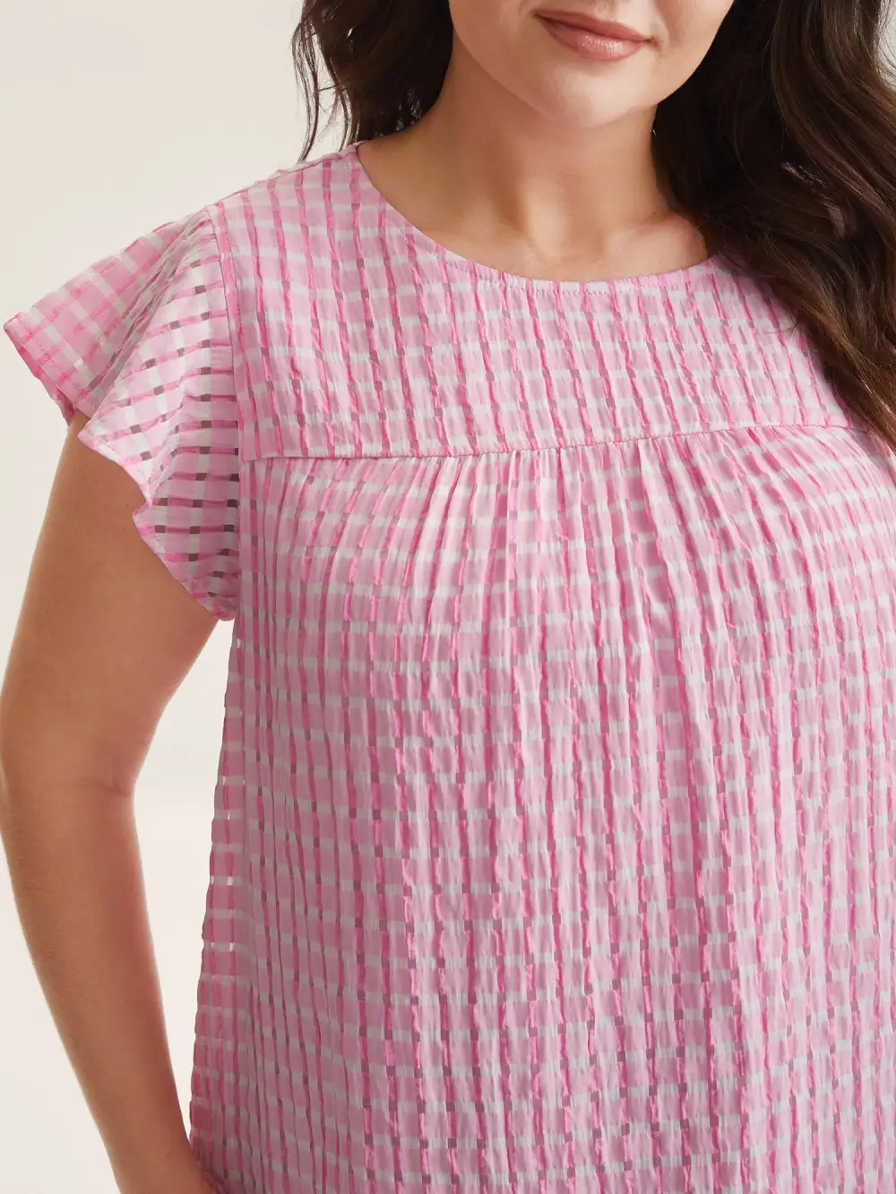 Textured Sheer Lined Flutter Sleeve Blouse