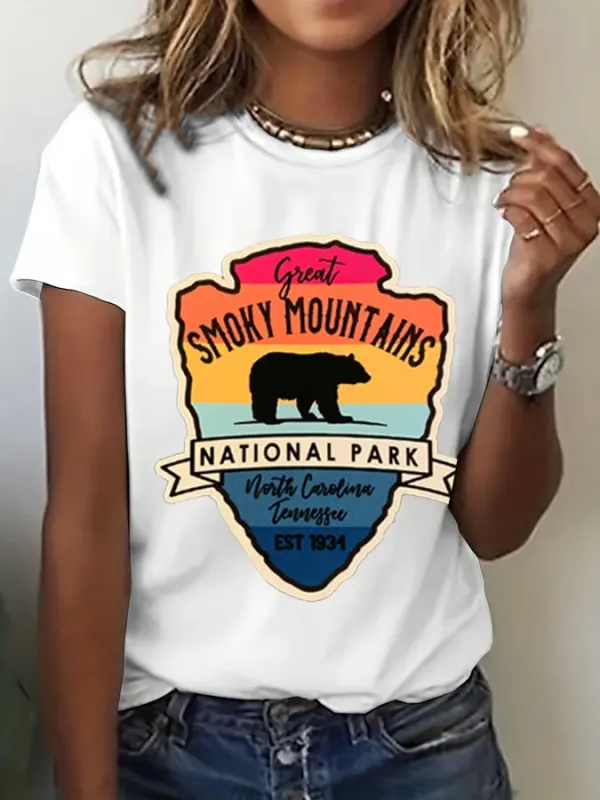 T-Shirt Women Women'S Smoky Mountains National Park Print Crew Neck T-Shirt