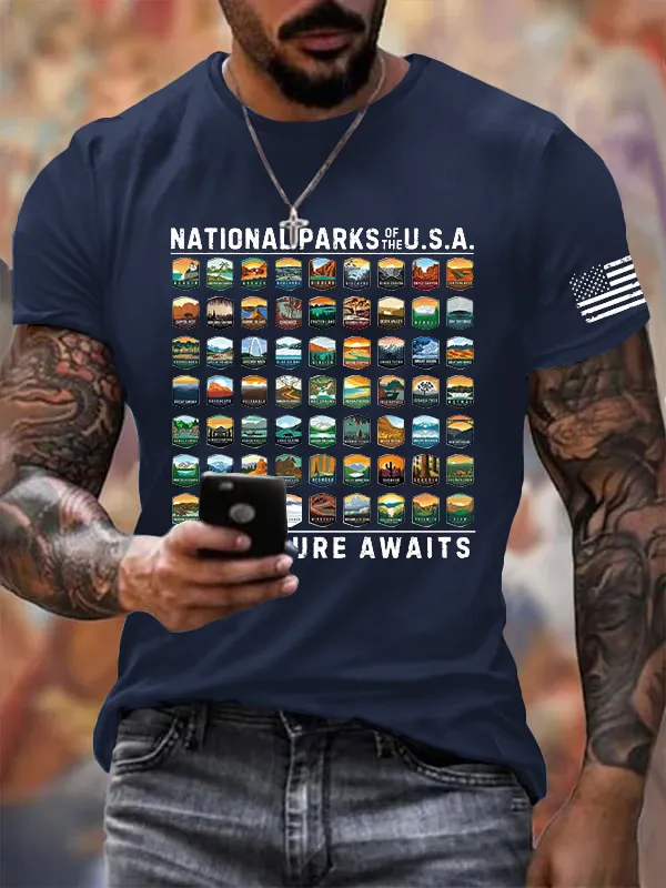 Men'S National Parks Of The USA Printed Casual T-Shirt