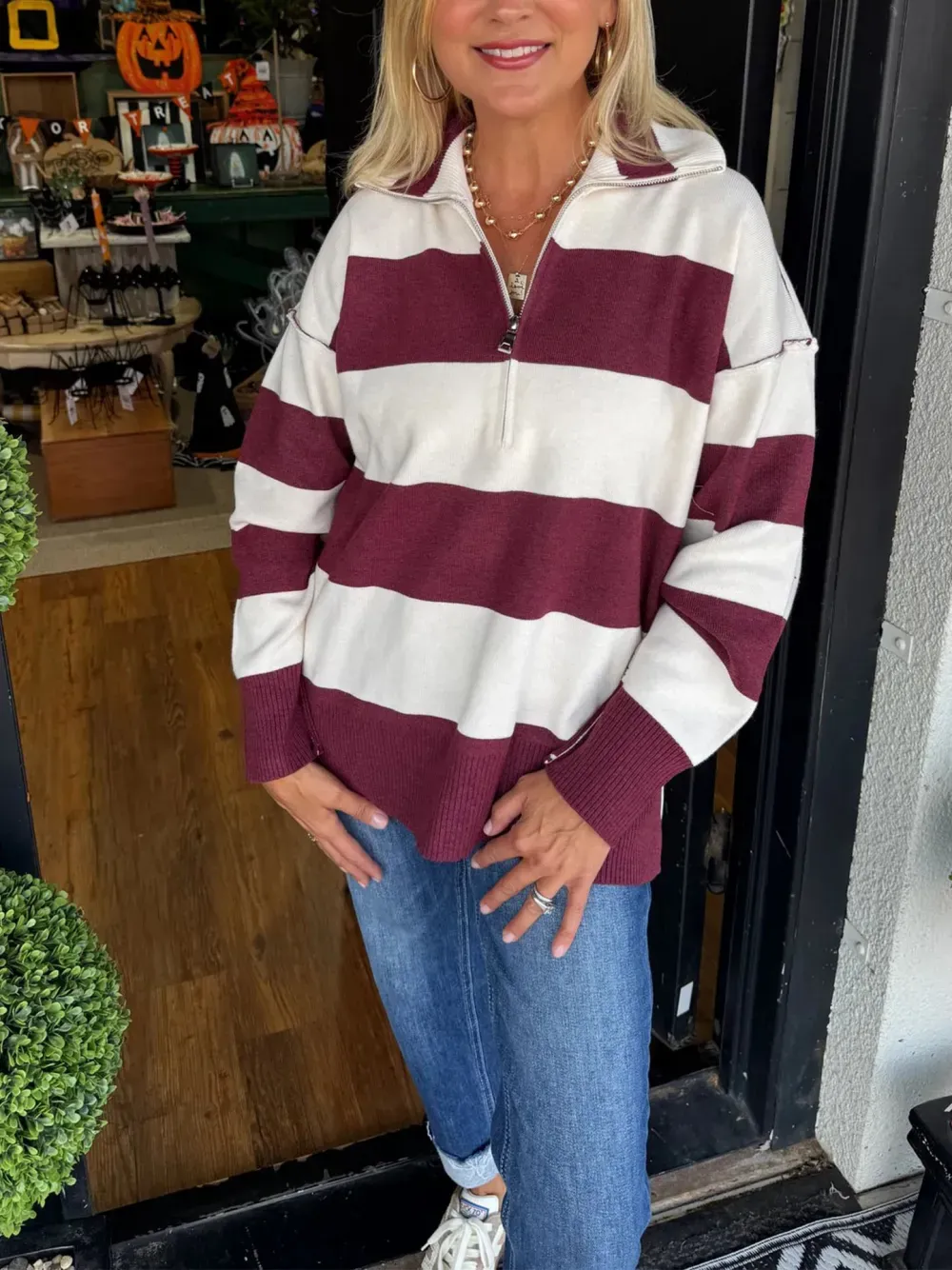 Half Zipper Stripe Pullover