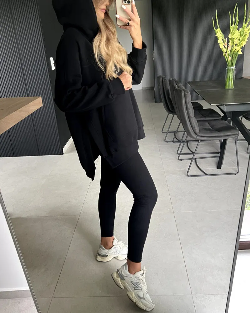 Slit hoodie pencil pants two piece set