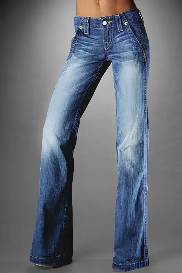 Slant Pocket Button Detail Low Waist Flare Jeans