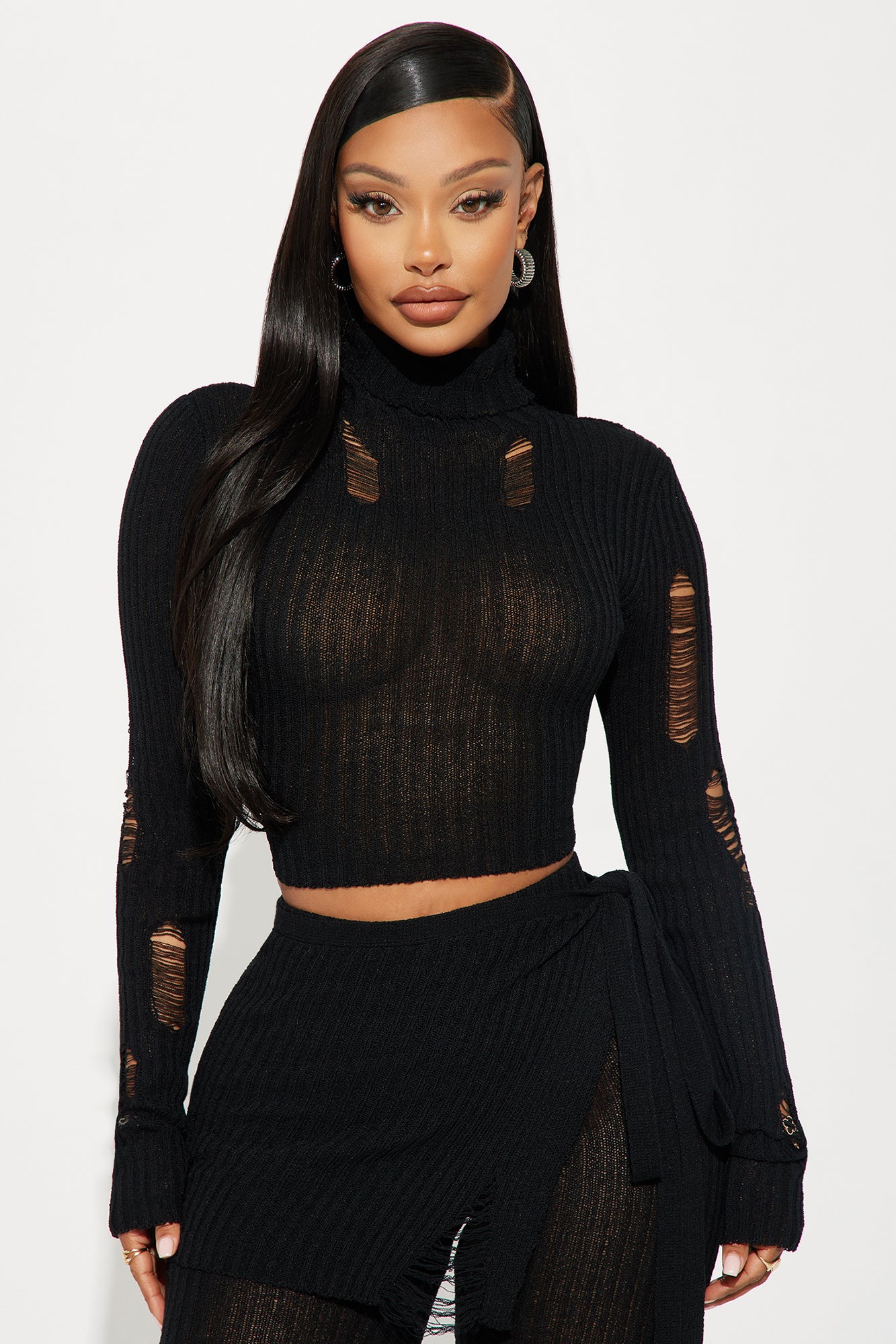 Influential 3 Piece Sweater Knit Pant Set - Black