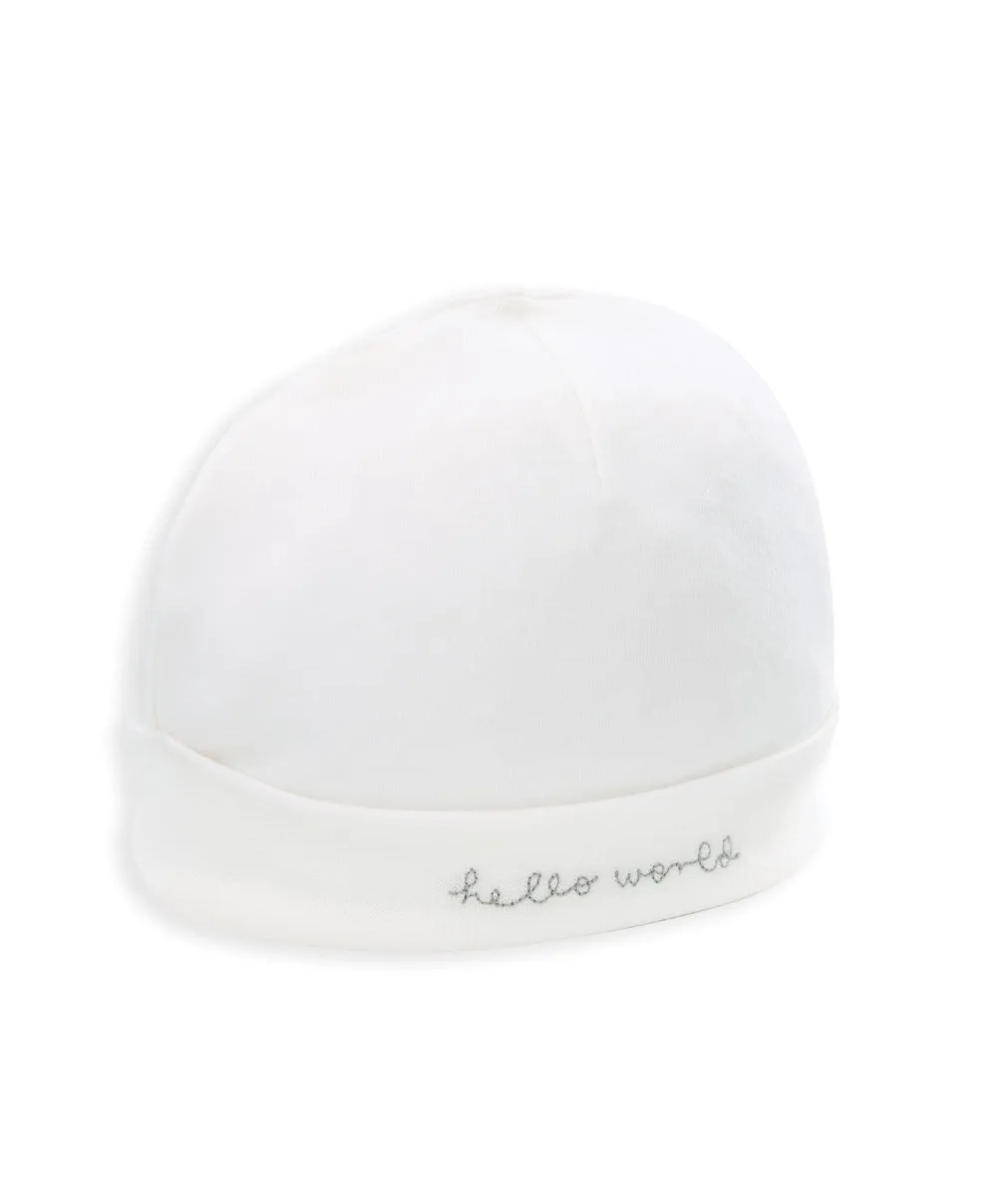 Hello World Hat & Booties - White