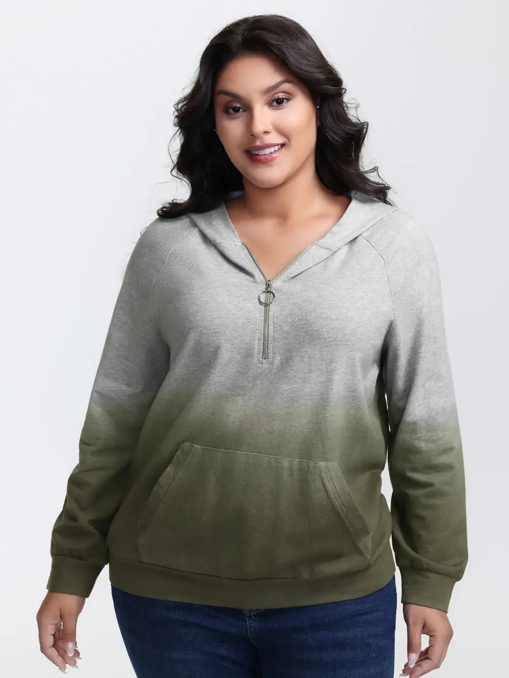 Cotton Dip-Dyeing Half-Zipper Hoodie