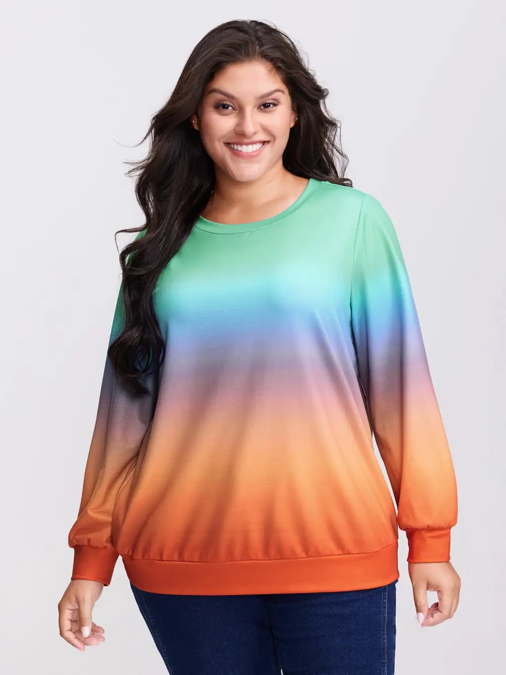 Ombre Gradient Elastic Hem Sweatshirt