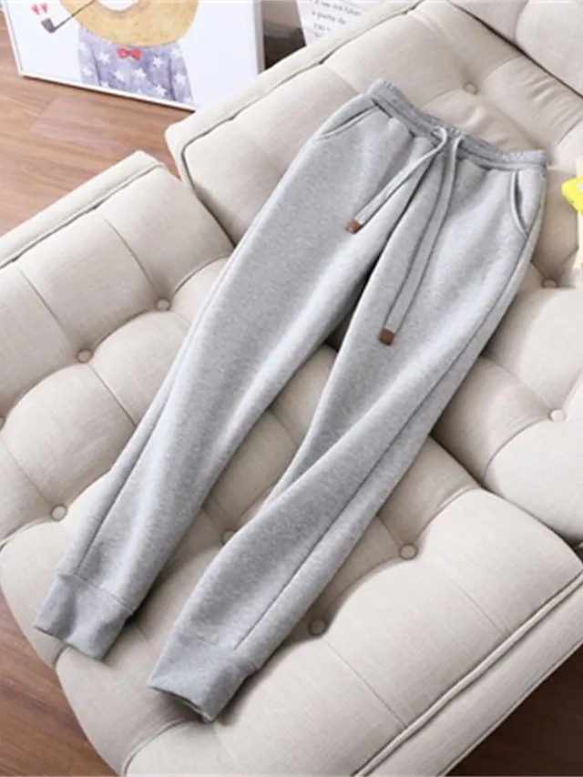 Women's Sweatshirt Tracksuit Pants Sets Black Red Blue Solid Color Zipper Drawstring Long Sleeve Sport Vacation Streetwear Sherpa Fleece Teddy Hooded Regular Fit Fall & Winter