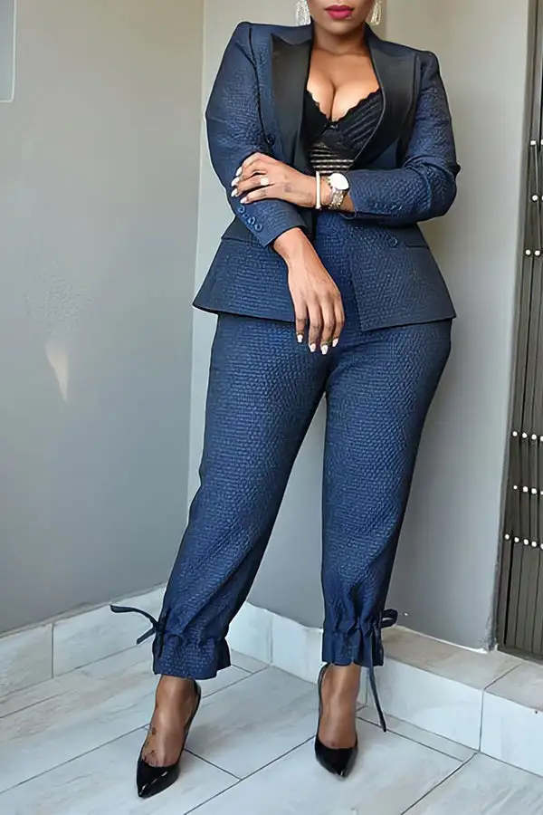 Navy Blue OL Peak Lapel Ankle-Tied Pant Set