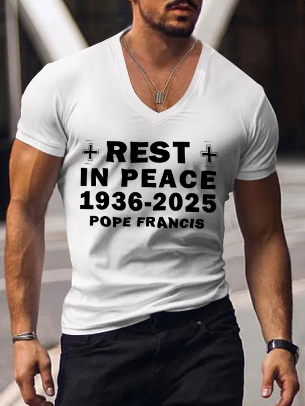Men'S Rest In Peace 1936-2025 Pope Francis V-Neck T-Shirt