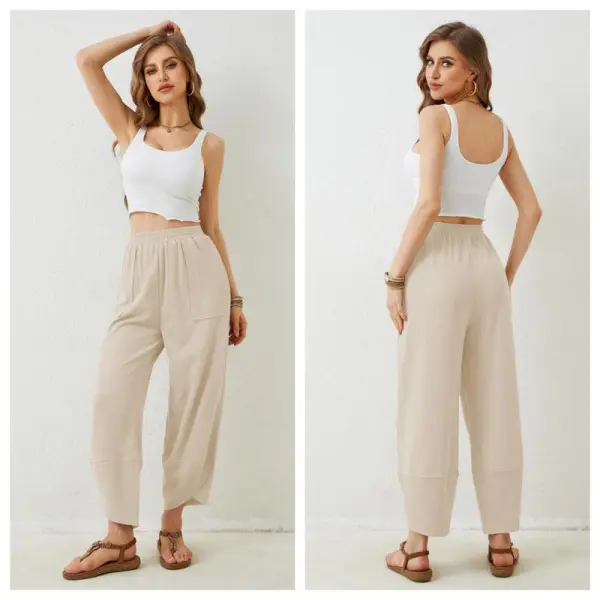 Women's Baggy Wide Leg Palazzo Pants – Casual Elastic Waist with Pockets