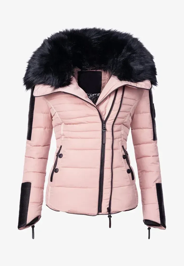 Faux fur hood puffer jacket in white