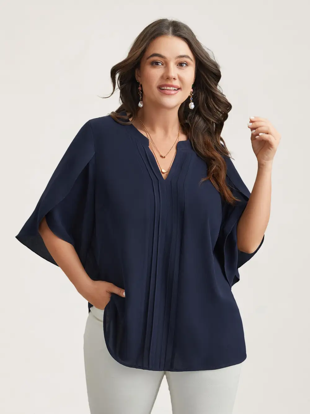 Petal Sleeve Toothpick Pleats Shirt