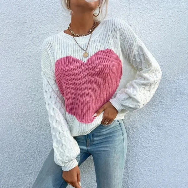 Love Colored Loose Round Neck Pullover Knit Sweater