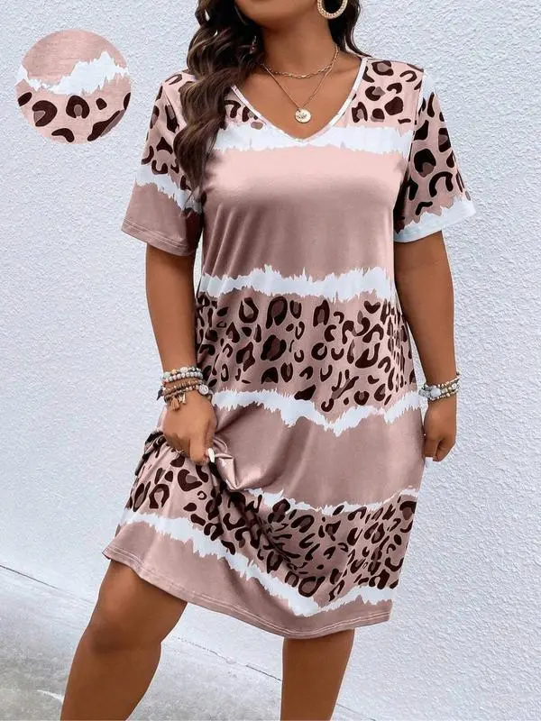 Plus Size Leopard V-Neck Dress – Casual & Flattering Summer Style